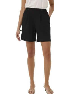 Short chino noir uni pourvu d'une coupe droite et de boutons à la taille