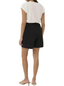 Short chino noir uni pourvu d'une coupe droite et de boutons à la taille