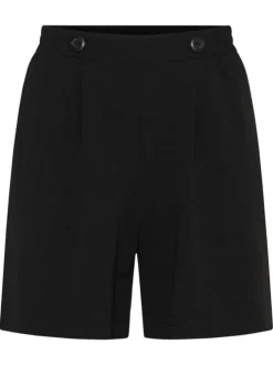 Short chino noir uni pourvu d'une coupe droite et de boutons à la taille