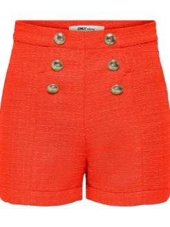 Short chino orange en tweed avec des boutons argentés décoratifs