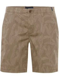 Short chino, taille normale, en coton beige à motif tropical ton sur ton