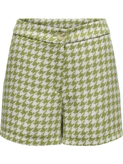 Short chino vert à imprimé pied de poule avec une coupe regular fit