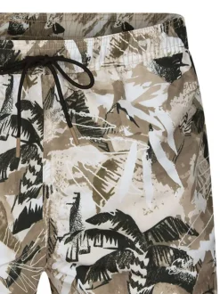 Short de bain beige imprimé avec une coupe droite et une taille élastiquée
