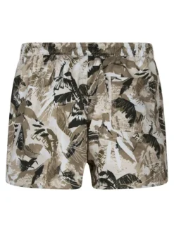 Short de bain beige imprimé avec une coupe droite et une taille élastiquée