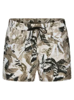 Short de bain beige imprimé avec une coupe droite et une taille élastiquée