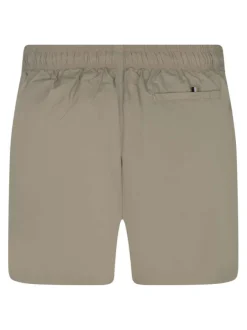 Short de bain beige uni avec une coupe droite et de multiples poches