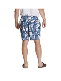Short de bain bleu et blanc à motif tropical et intérieur slippé