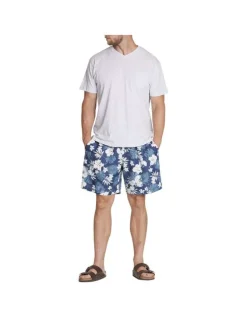 Short de bain bleu et blanc à motif tropical et intérieur slippé