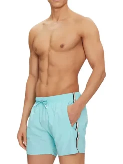 Short de bain bleu turquoise uni avec cordon de serrage et à coupe regular fit