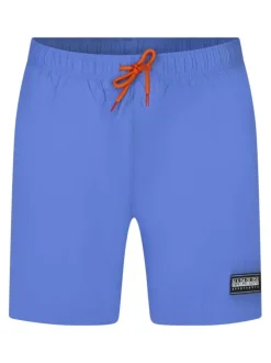 Short de bain bleu uni avec une coupe droite et une taille élastiquée