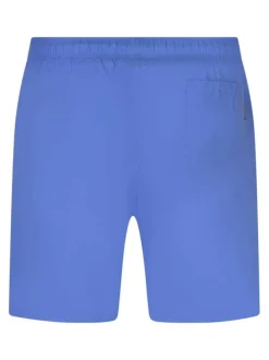 Short de bain bleu uni avec une coupe droite et une taille élastiquée
