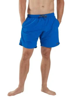 Short de bain bleu uni avec une taille élastiquée et une coupe droite