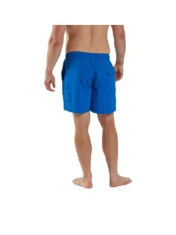 Short de bain bleu uni avec une taille élastiquée et une coupe droite