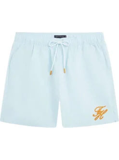 Short de bain ciel à coupe ajustée orné d'un motif à rayures