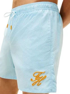 Short de bain ciel à coupe ajustée orné d'un motif à rayures