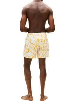 Short de bain ciel à coupe ajustée orné d'un motif végétal contrasté