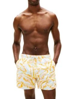 Short de bain ciel à coupe ajustée orné d'un motif végétal contrasté