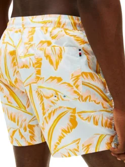 Short de bain ciel à coupe ajustée orné d'un motif végétal contrasté