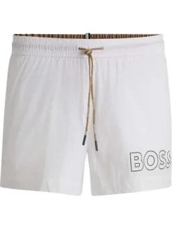 Short de bain court blanc uni à coupe regular fit avec le logo imprimé