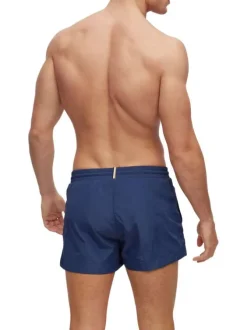 Short de bain court bleu marine uni à coupe regular fit avec le logo imprimé