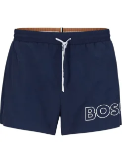 Short de bain court bleu marine uni à coupe regular fit avec le logo imprimé
