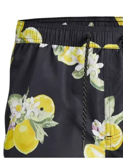 Short de bain Fiji noir imprimé avec coupe droite et poche plaquée à l'arrière