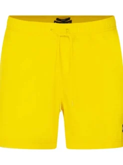 Short de bain jaune uni à coupe slim fit et à taille intermédiaire