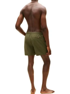 Short de bain kaki à coupe ajustée pourvu du nom de la marque