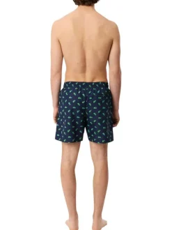 Short de bain marine à coupe ajustée orné d'un motif répété du logo de la marque