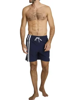 Short de bain marine à coupe ajustée pourvu d'une taille élastiquée