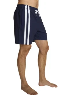 Short de bain marine à coupe ajustée pourvu d'une taille élastiquée