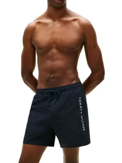Short de bain marine à coupe ajustée pourvu du nom de la marque