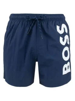 Short de bain marine uni avec gros logo coupe droite