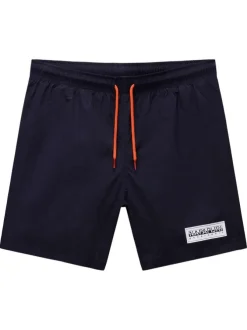 Short de bain marine uni avec une coupe droite et logo iconique sur le devant
