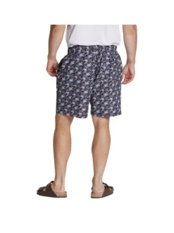 Short de bain noir slippé à motif tropical rouge et blanc avec cordon de serrage