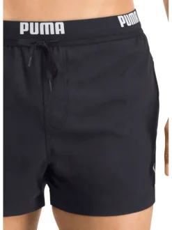 Short de bain noir uni avec une coupe regular fit et logo floqué