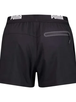 Short de bain noir uni avec une coupe regular fit et logo floqué
