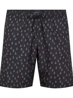 Short de bain noir uni avec un imprimé ancre marine et 3 poches