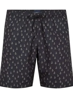 Short de bain noir uni avec un imprimé ancre marine et 3 poches