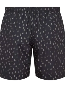 Short de bain noir uni avec un imprimé ancre marine et 3 poches