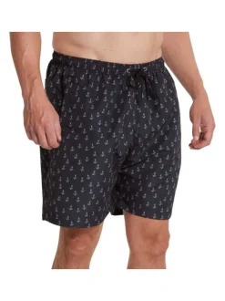 Short de bain noir uni avec un imprimé ancre marine et 3 poches