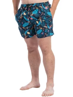 Short de bain nuit imprimé tropical avec une coupe droite et taille élastiquée