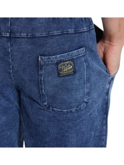 Short de Jogging en coton indigo délavé avec une coupe droite
