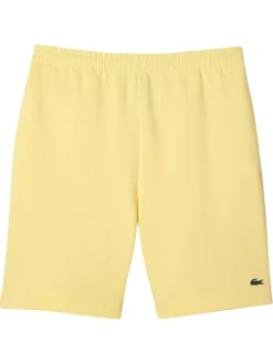 Short de jogging en coton mélangé jaune uni avec une coupe droite