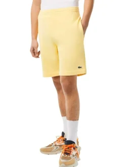 Short de jogging en coton mélangé jaune uni avec une coupe droite