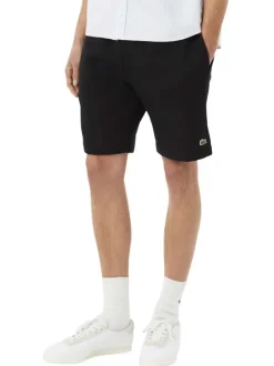 Short de jogging en coton mélangé noir uni avec une coupe droite