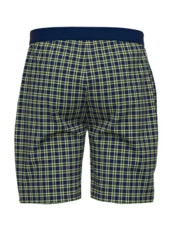 Short de pyjama en coton à carreaux sur fond marine, taille élastiquée à cordon