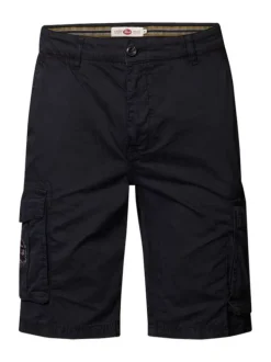 Short en coton avec 6 poches marine uni et logo sur poches cargo