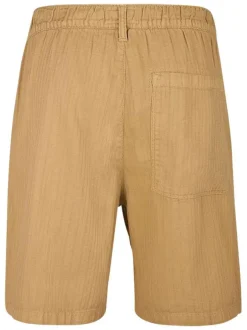 Short en coton beige à coupe droite pourvu d'un cordon de serrage