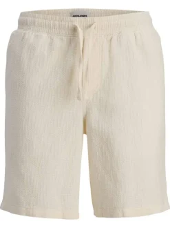 Short en coton beige pourvu d'une taille élastiquée avec cordon de serrage